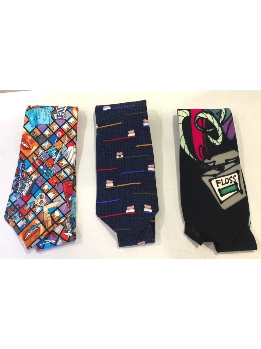 Dentist Themed 100% Silk Ties Set of 3 Nicole Miller 1992 Vicky Davis rob viscon